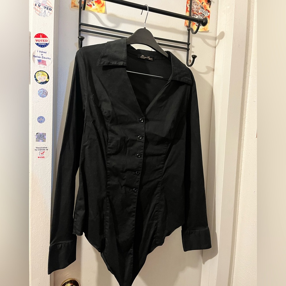 Black Tie-Front Button Shirt - Picture 2 of 5